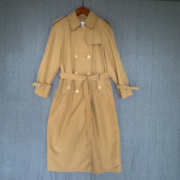 Jones New York Jackets & Blazers - 90s Vintage Jones New York Tan Rayon Lined Belted Maxi Trench Coat Size Large